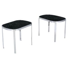 Milo Baughman Post Modern Chrome 
Smoke Glass Side Tables