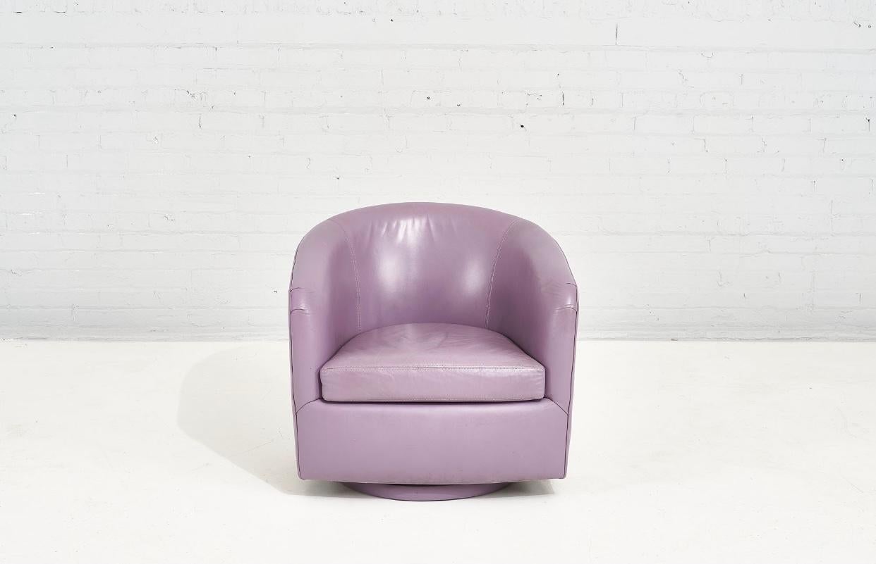 Milo Baughman Purple Leather Lounge Swivel Chair, 1970 In Good Condition In Chicago, IL