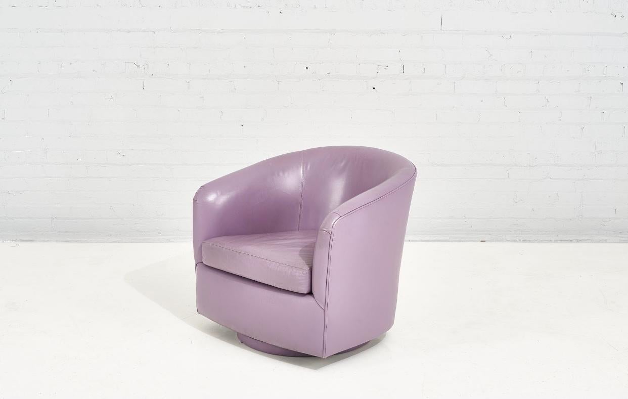 Late 20th Century Milo Baughman Purple Leather Lounge Swivel Chair, 1970