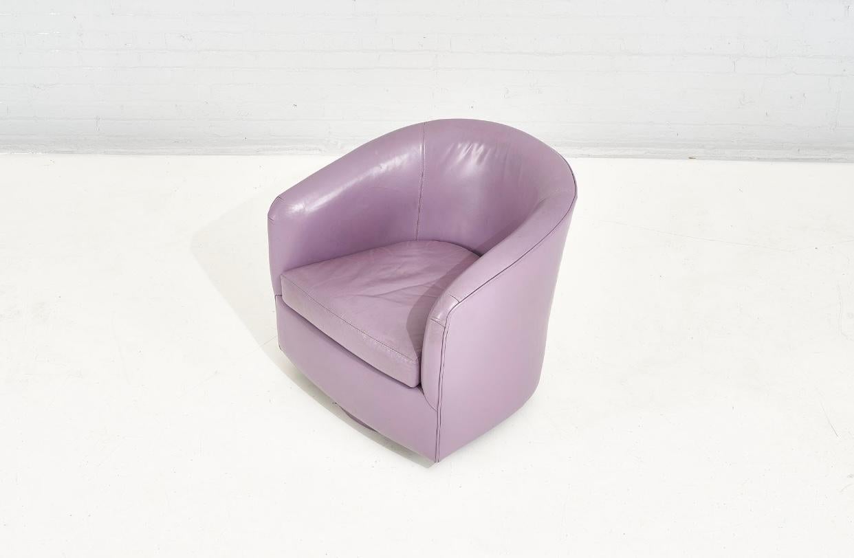 Milo Baughman Purple Leather Lounge Swivel Chair, 1970 1