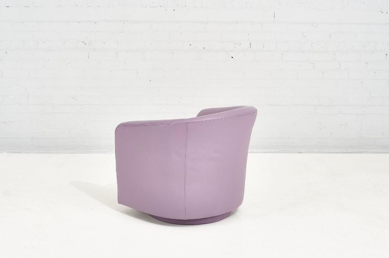 Milo Baughman Purple Leather Lounge Swivel Chair, 1970 2