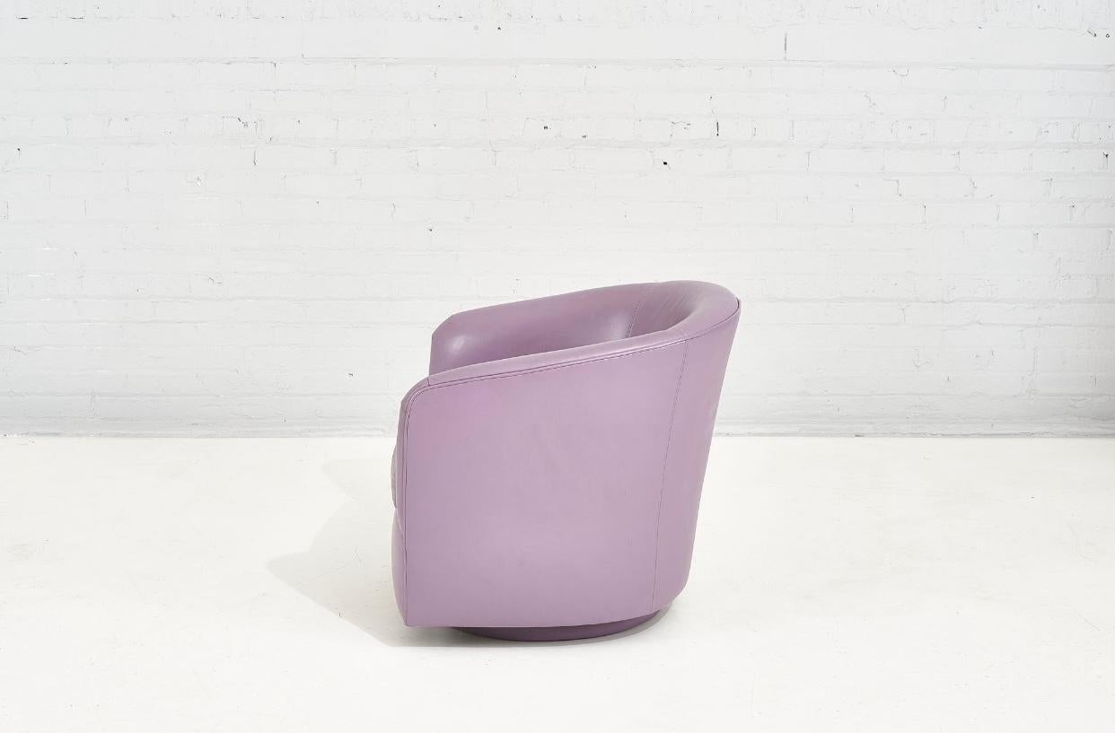 Milo Baughman Purple Leather Lounge Swivel Chair, 1970 3