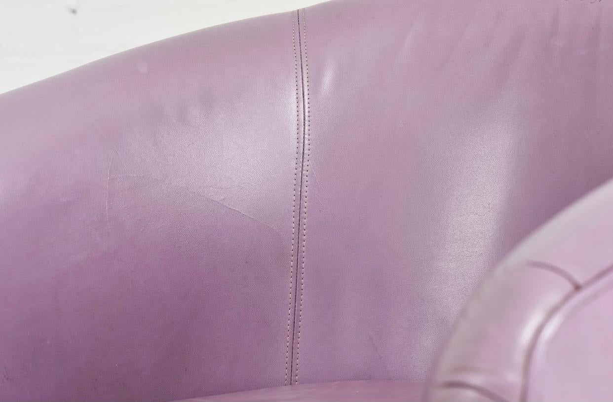 Milo Baughman Purple Leather Lounge Swivel Chair, 1970 4