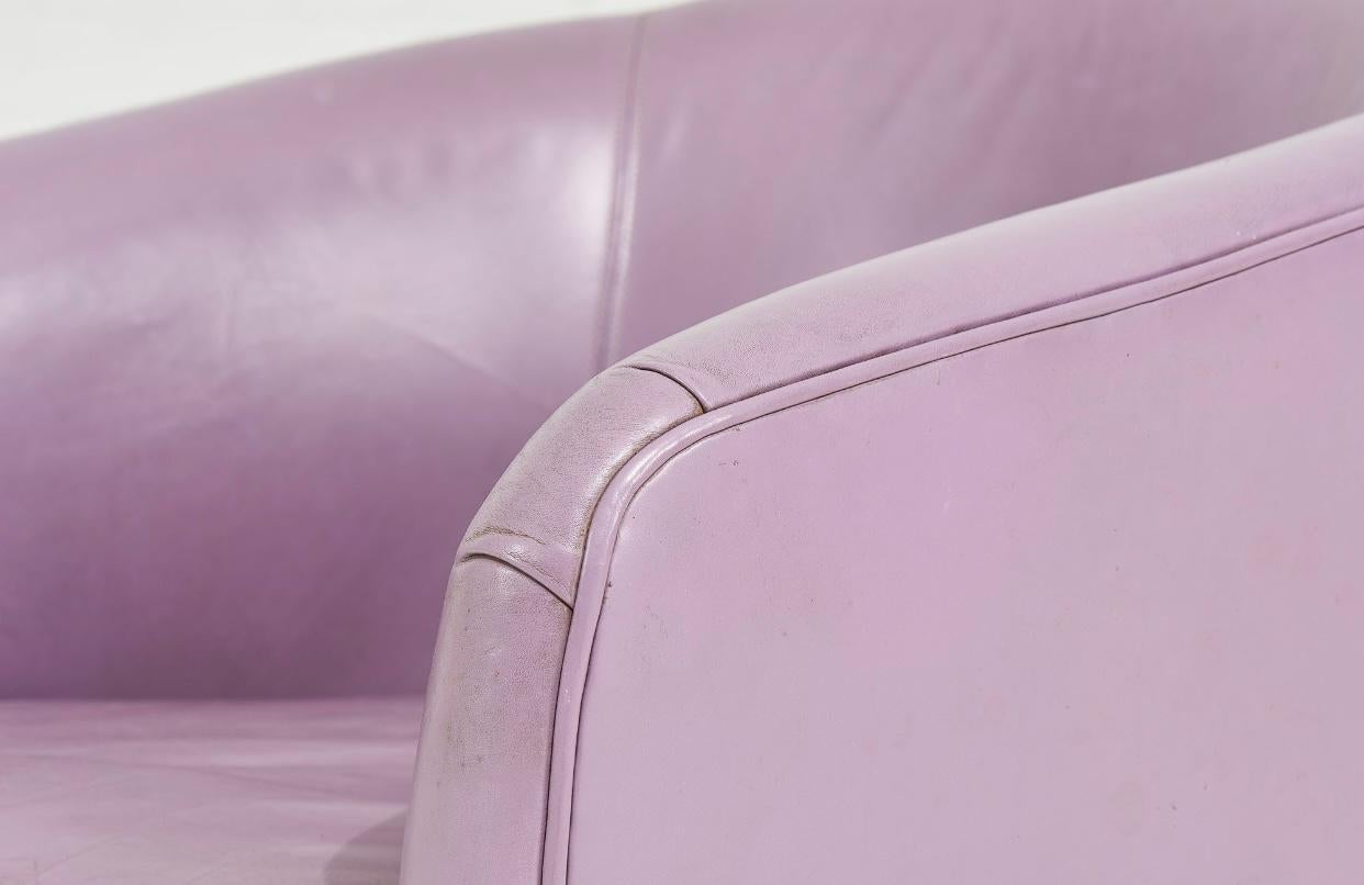 Milo Baughman Purple Leather Lounge Swivel Chair, 1970 5