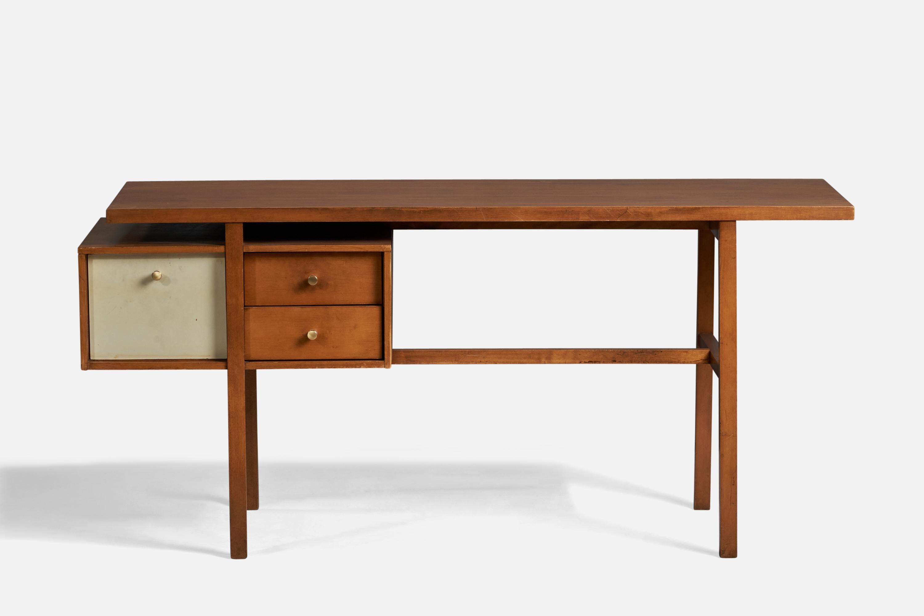 Mid-Century Modern Milo Baughman, Rare Desk, Walnut, Brass, USA, 1950s For Sale
