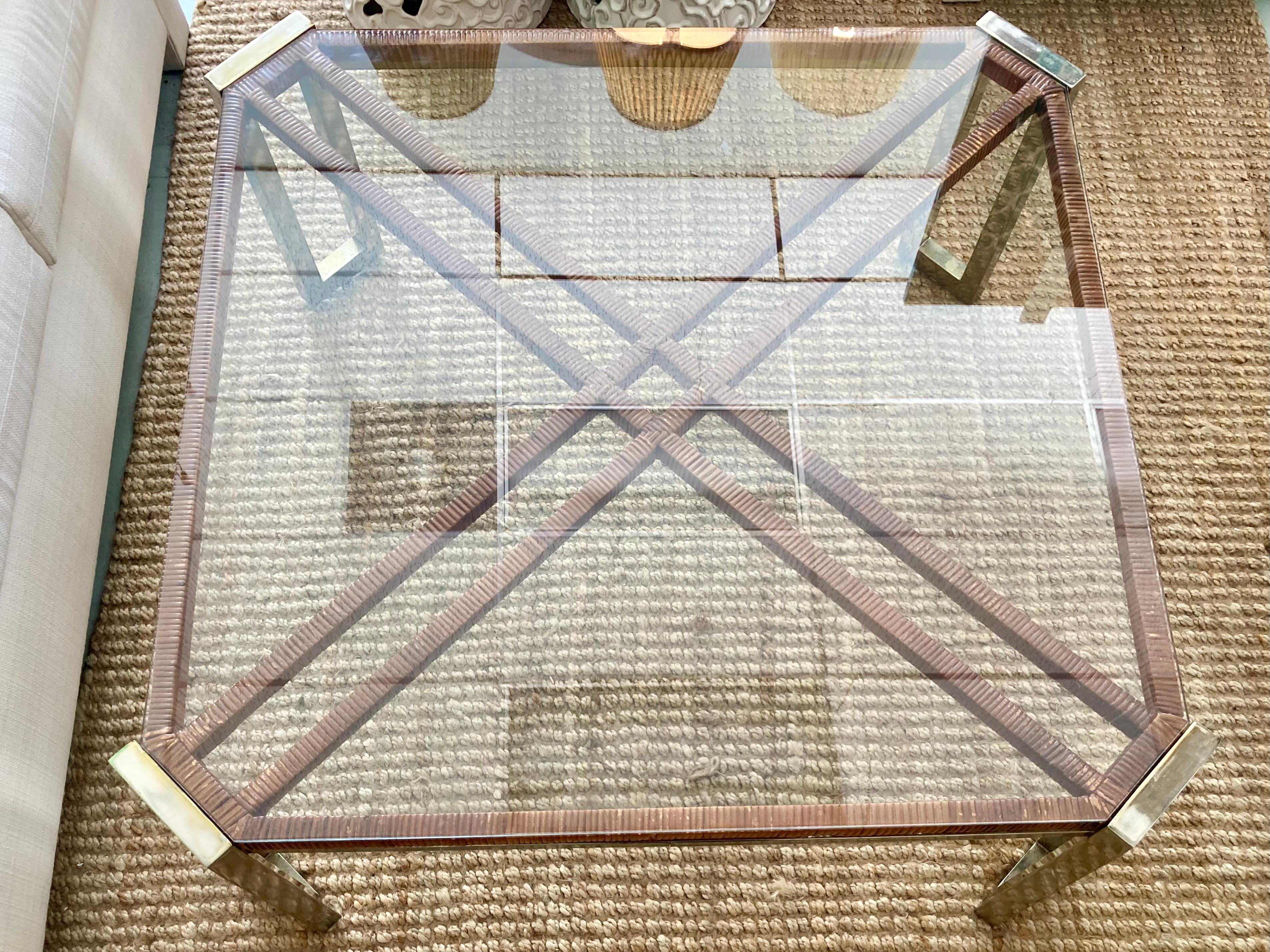 Late 20th Century Milo Baughman Rattan and Warm Chrome Coffee Table For Sale