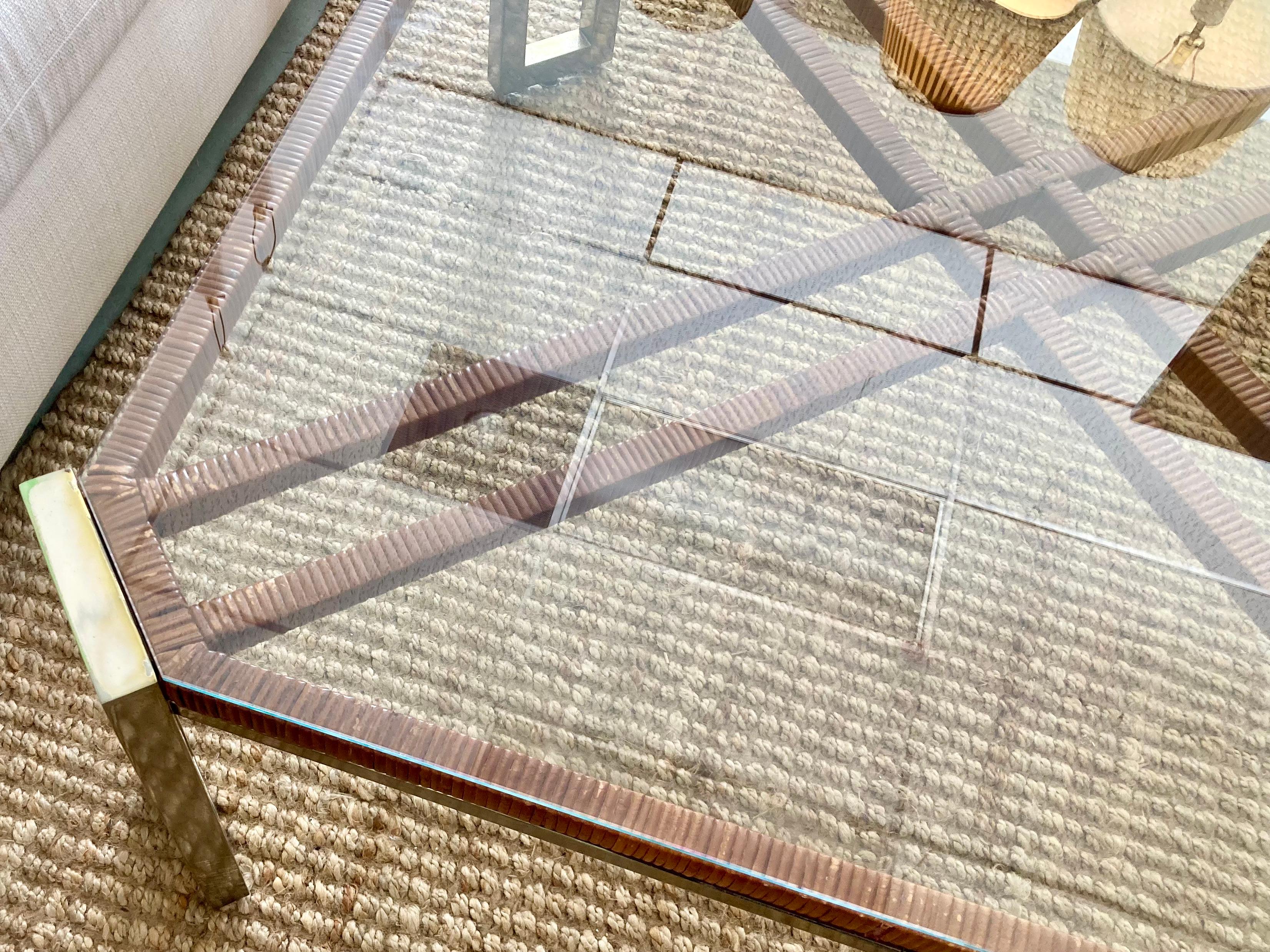 Milo Baughman Rattan and Warm Chrome Coffee Table For Sale 2