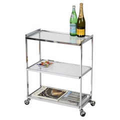 Milo Baughman Rectangular Serving Bar Cart in Chrome and Crystal, 1970s