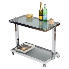 Milo Baughman Rectangular Serving Bar Cart in Chrome and Smoked Glass, 1970s