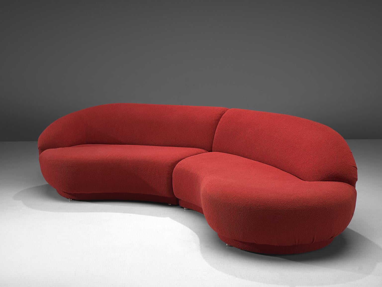 Mid-Century Modern Milo Baughman Red Serpentine Curved Sofa