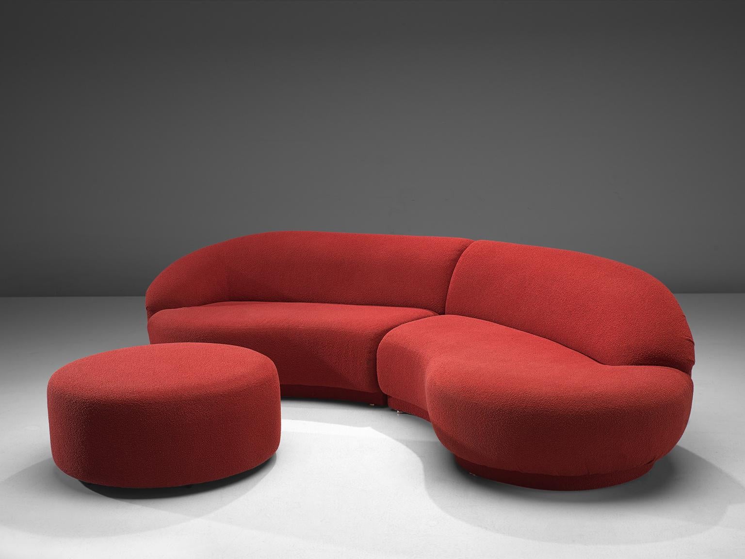 American Milo Baughman Red Serpentine Curved Sofa