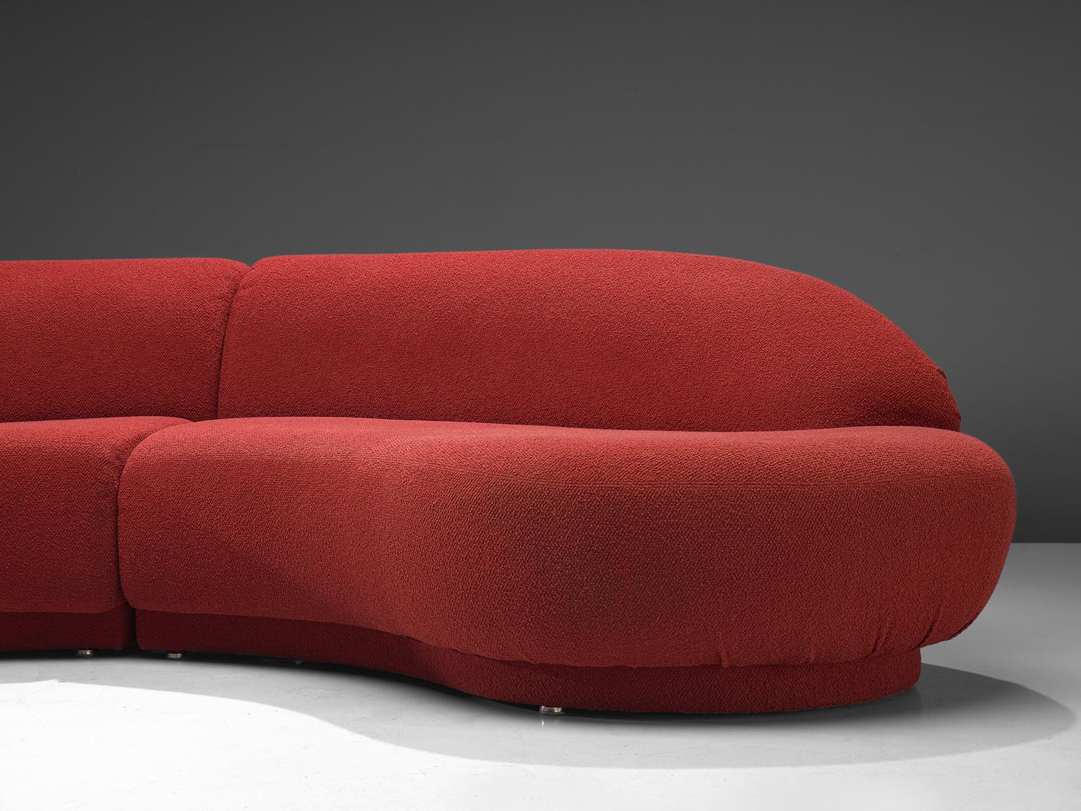 Milo Baughman Red Serpentine Curved Sofa In Good Condition In Waalwijk, NL