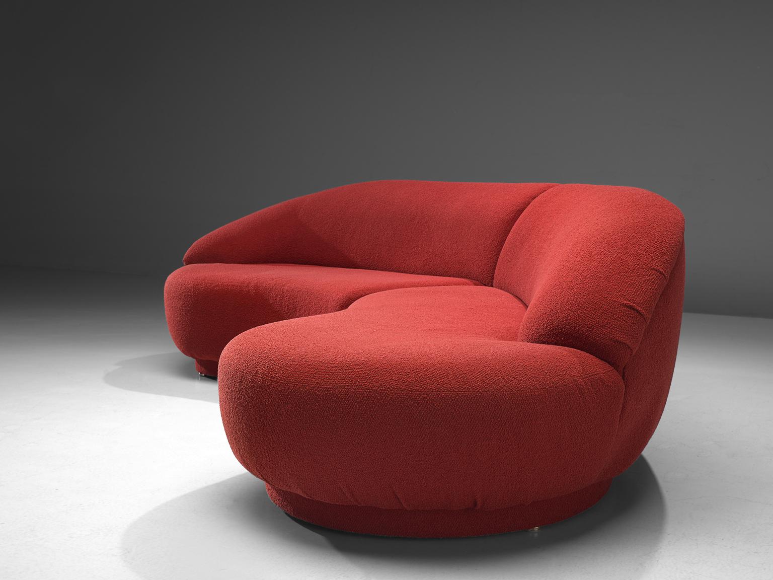 Mid-Century Modern Milo Baughman Red Serpentine Curved Sofa
