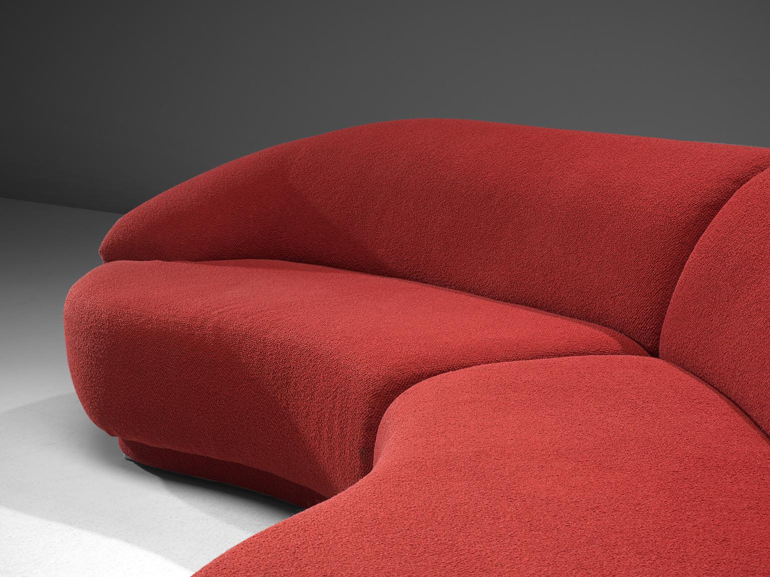 Fabric Milo Baughman Red Serpentine Curved Sofa