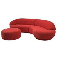 Milo Baughman Red Serpentine Curved Sofa