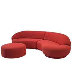 Milo Baughman Red Serpentine Curved Sofa