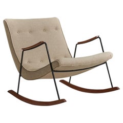 Milo Baughman, Rocking Chair, Fabric, Metal, Wood, USA, Thayer Coggin, 1950s