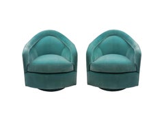 Milo Baughman Rocking Swivel Chairs Restored in Mohair