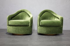 Milo Baughman Rocking Swivel Lounge Chairs in Green Mohair