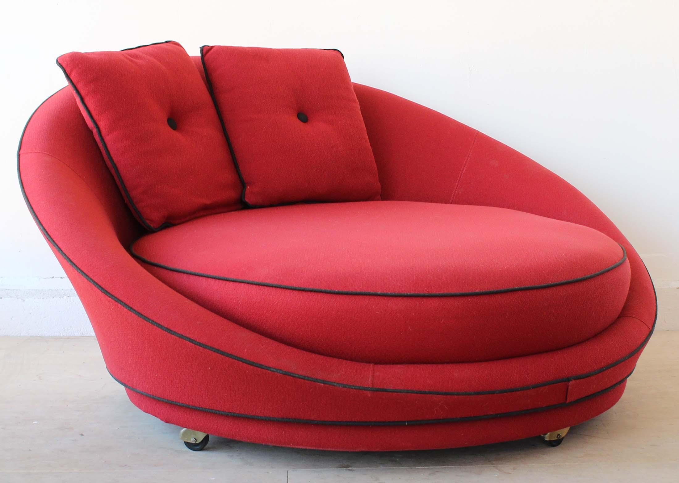 A Classic Milo Baughman for Thayer Coggin round chaise, sofa, settee, loveseat on casters.