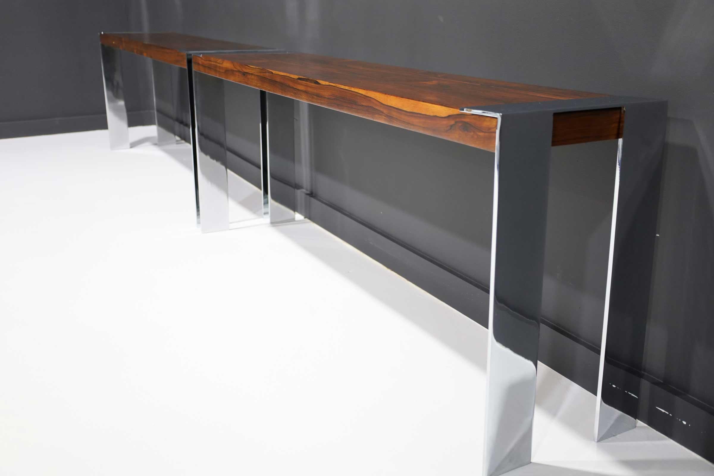 Flair Rosewood and Chrome Console In Good Condition For Sale In Dallas, TX