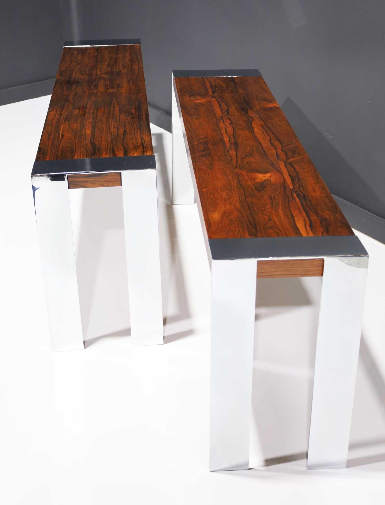 Flair Rosewood and Chrome Console For Sale 2
