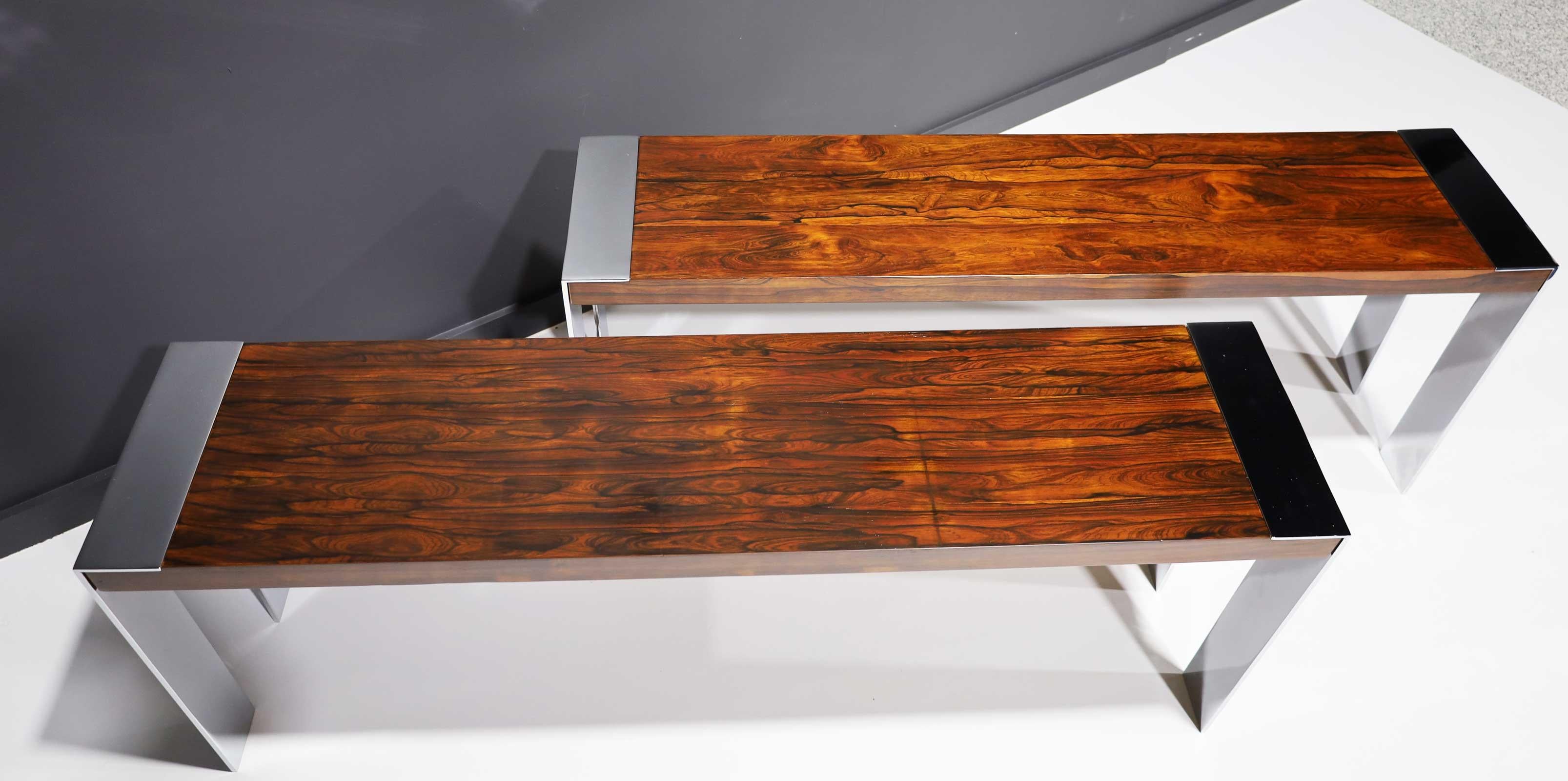 Flair Rosewood and Chrome Console For Sale 3