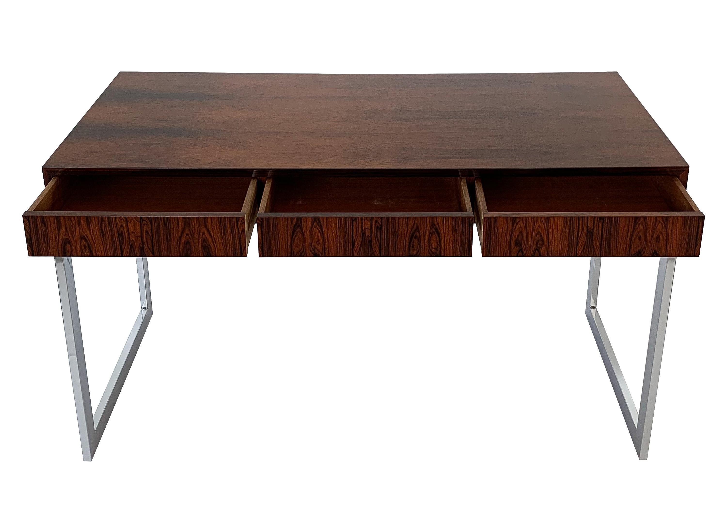 Plated Milo Baughman Rosewood and Chrome Desk