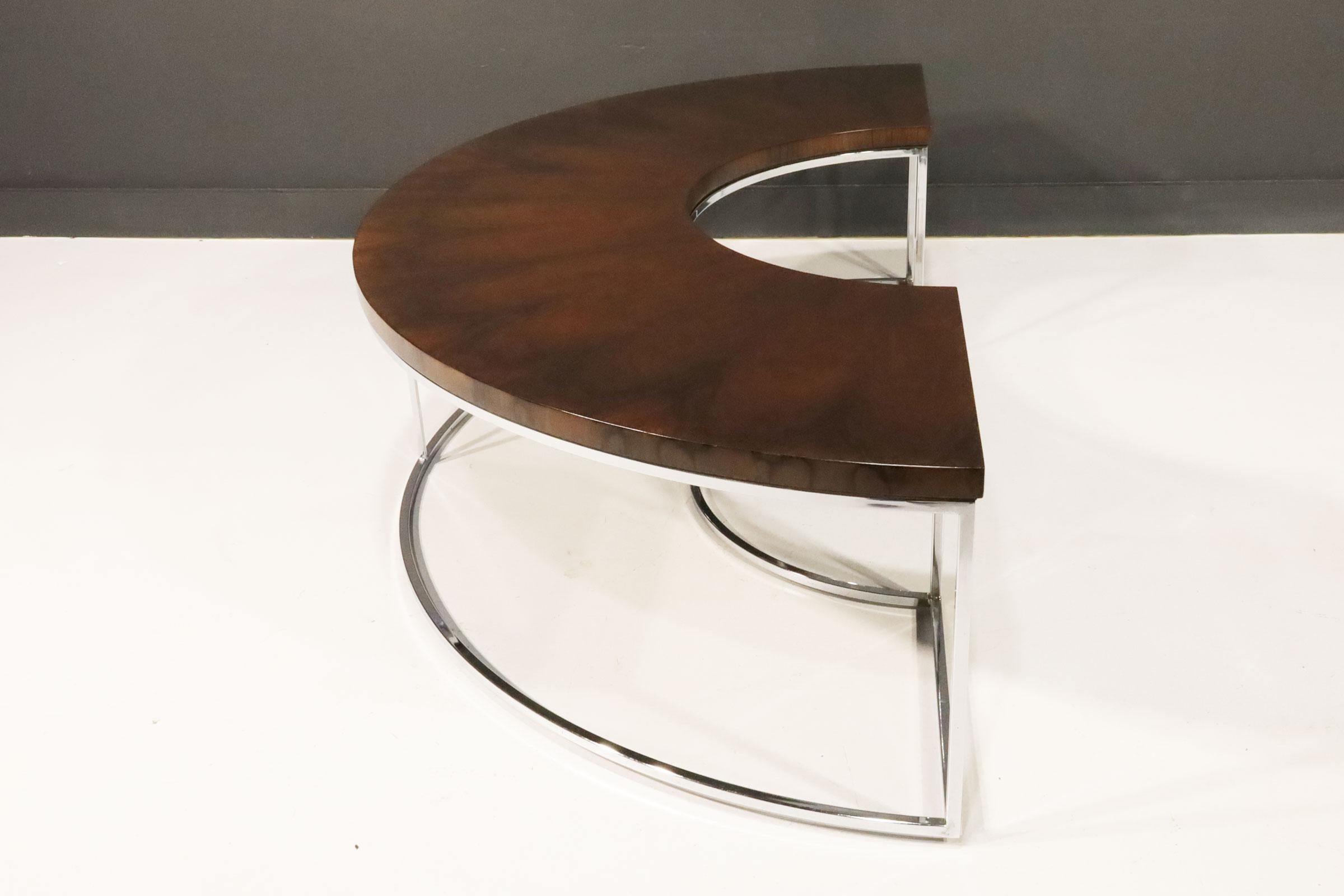 Milo Baughman Rosewood and Chrome Semi-Circle Cocktail Table In Good Condition In Dallas, TX