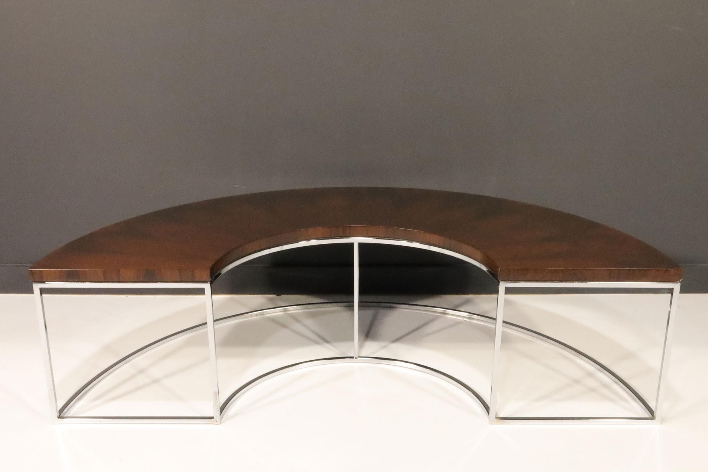 20th Century Milo Baughman Rosewood and Chrome Semi-Circle Cocktail Table