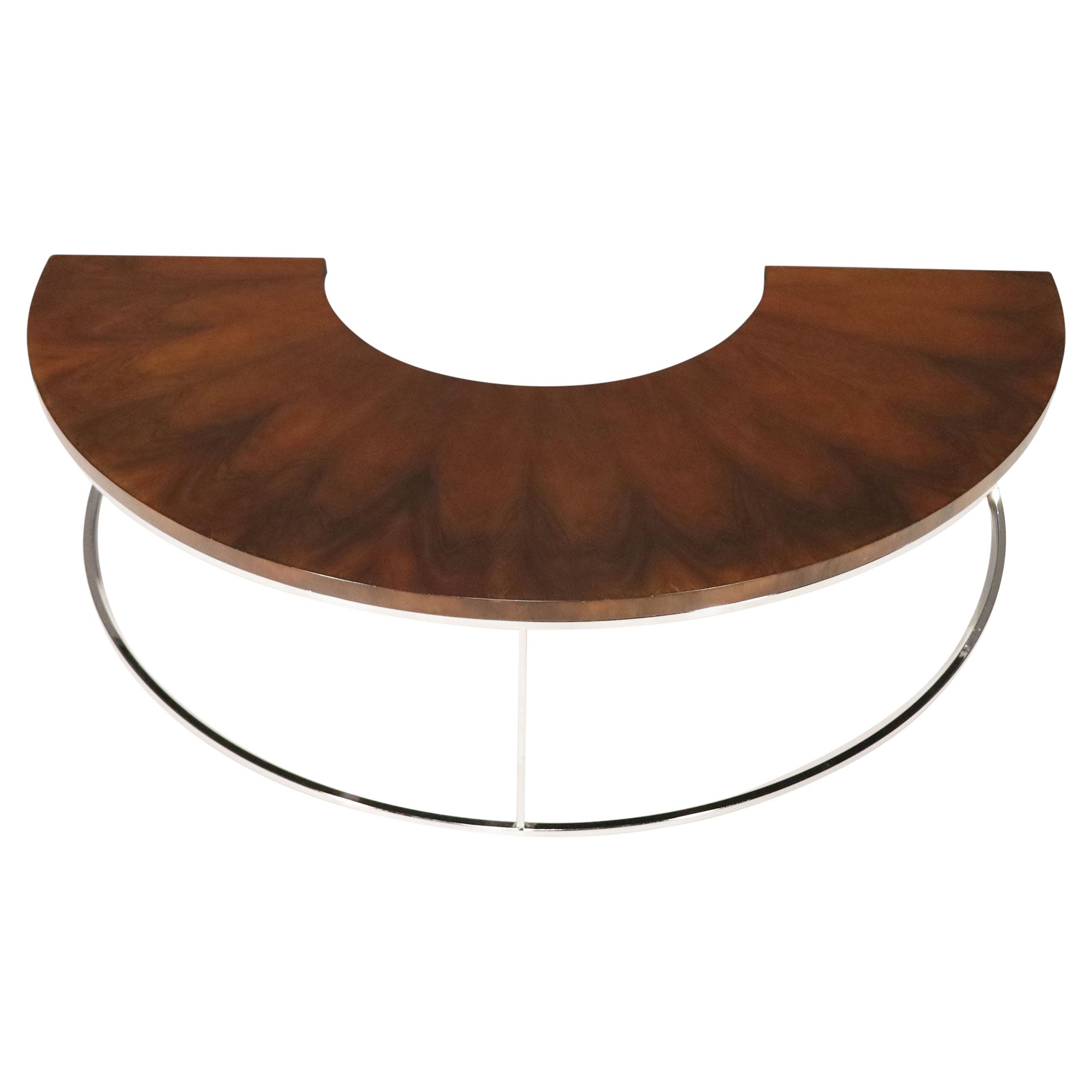 Milo Baughman Rosewood and Chrome Semi-Circle Cocktail Table