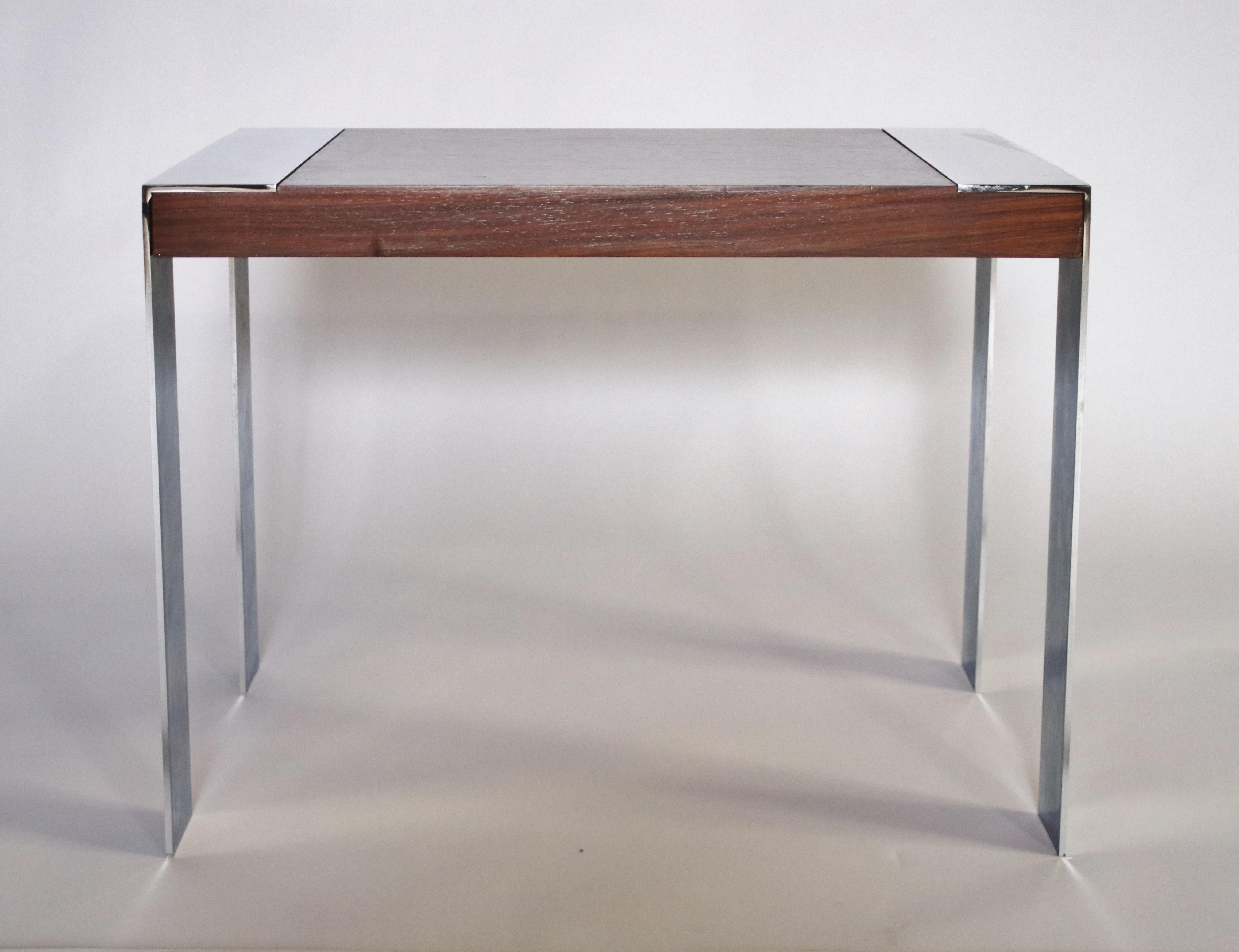 1970s Milo Baughman rosewood and polished chrome side or end table.
