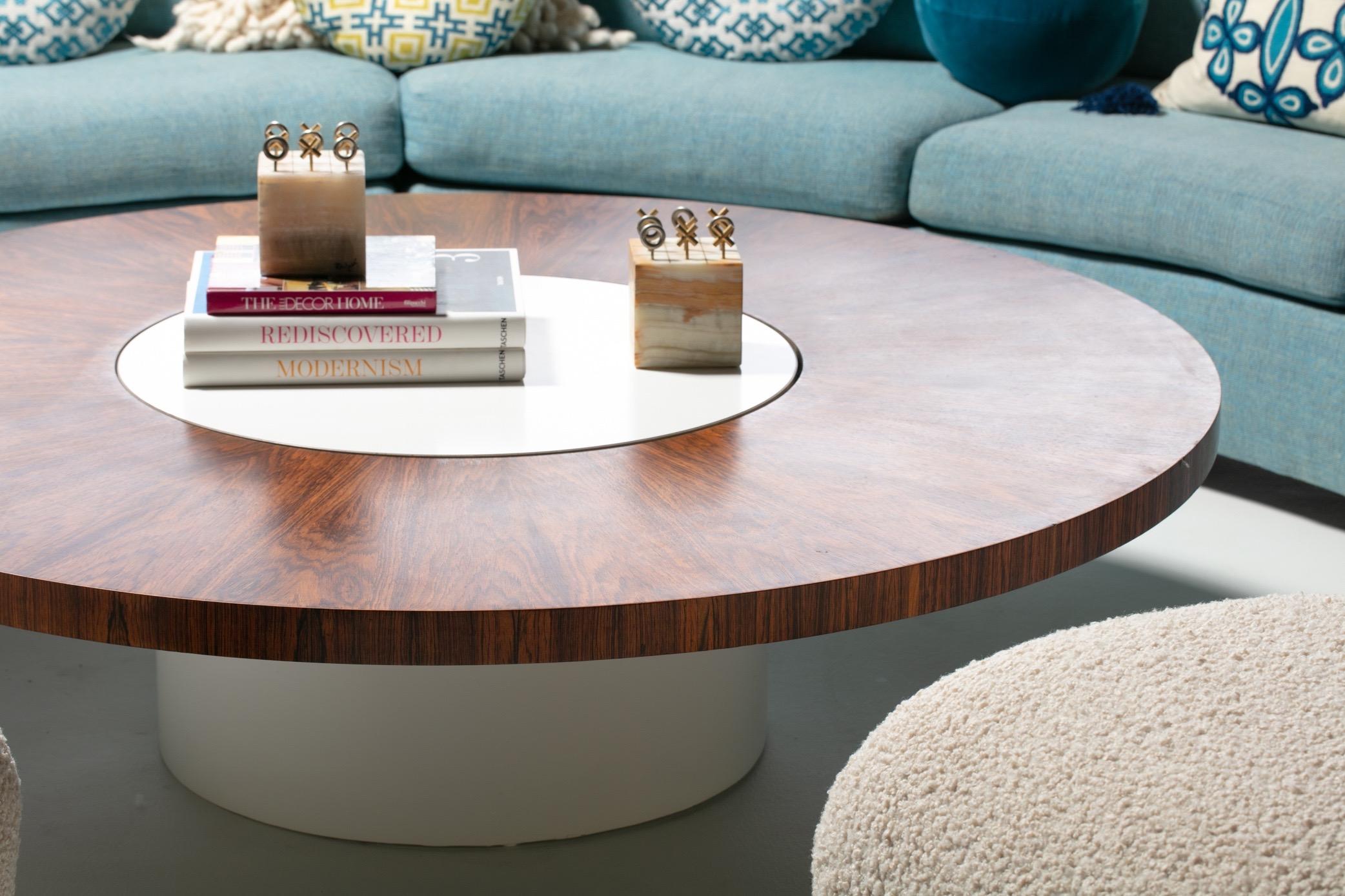 American Milo Baughman Rosewood and White Lazy Susan Coffee Table circa 1960