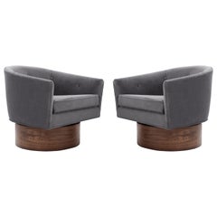 Milo Baughman Rosewood Base Swivel Chairs in Mohair