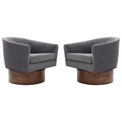 Milo Baughman Rosewood Base Swivel Chairs in Mohair