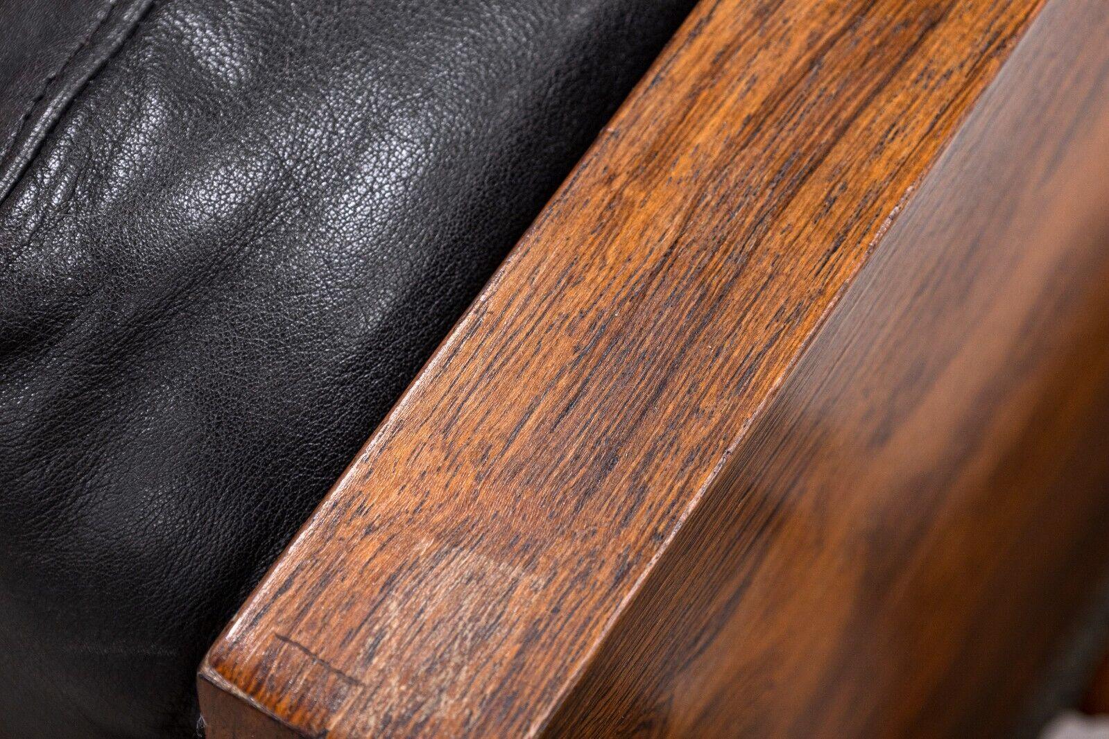 20th Century Milo Baughman Rosewood Black Leather and Chrome Mid Century Modern Sofa