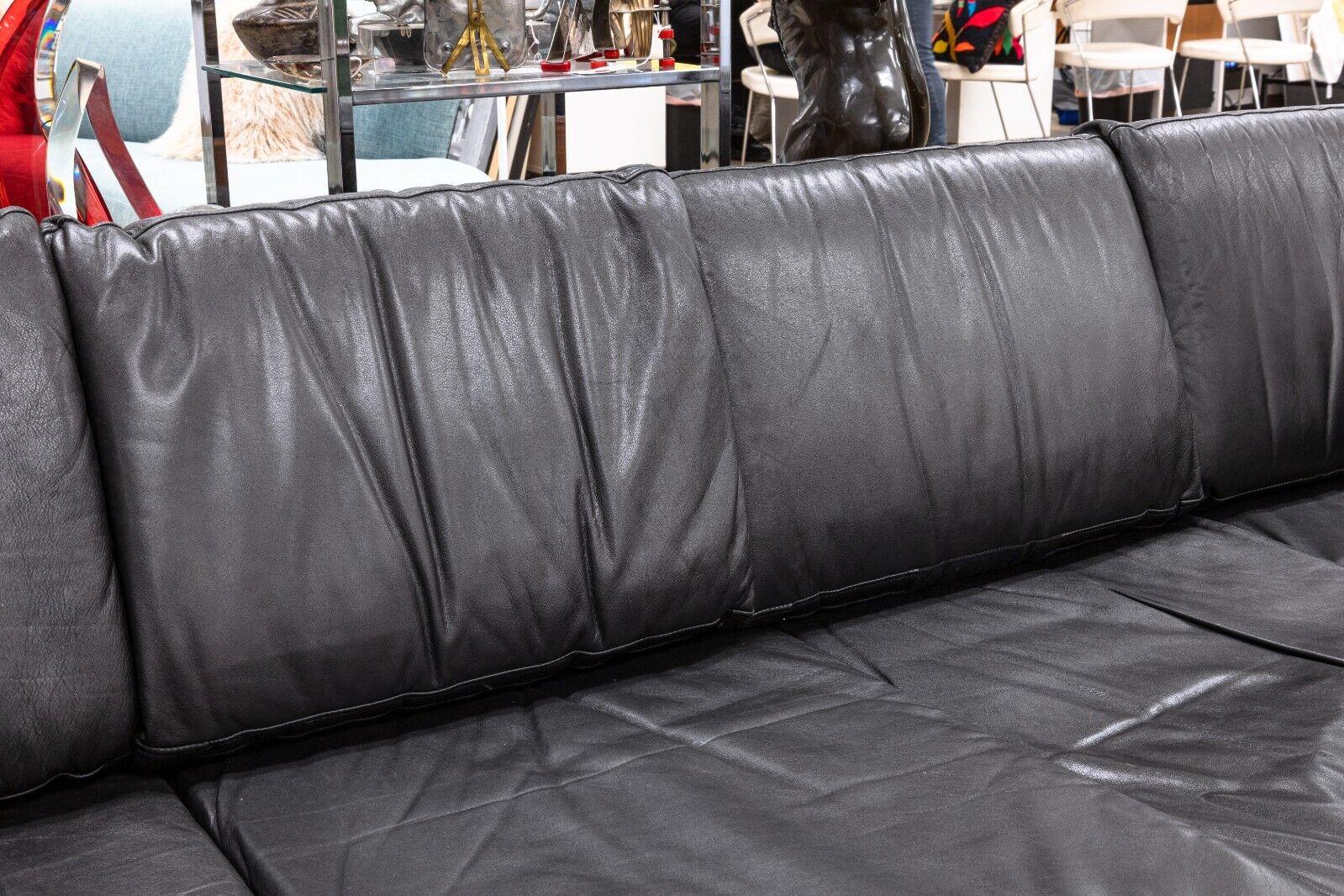 Milo Baughman Rosewood Black Leather and Chrome Mid Century Modern Sofa 1