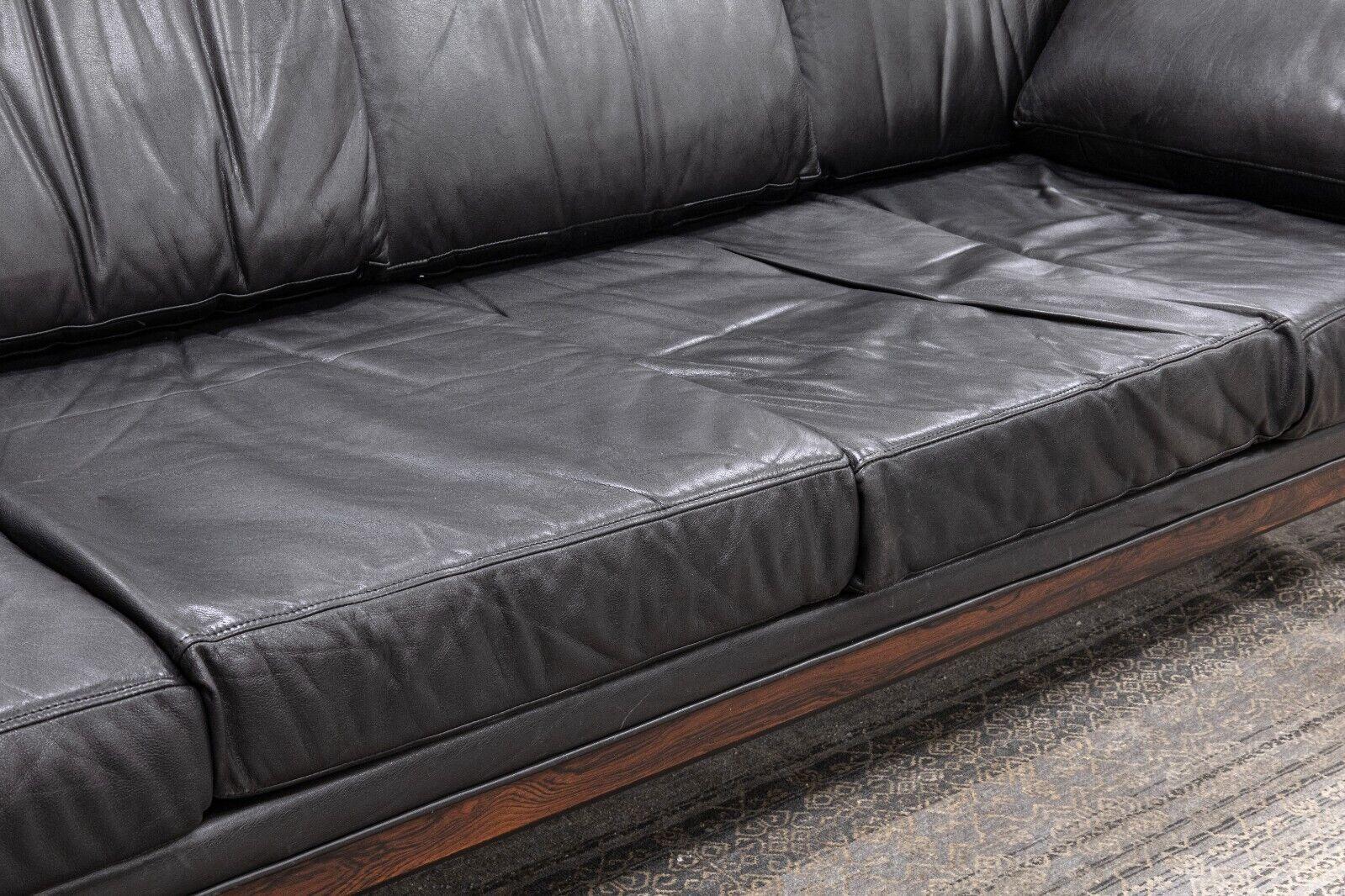 Milo Baughman Rosewood Black Leather and Chrome Mid Century Modern Sofa 2
