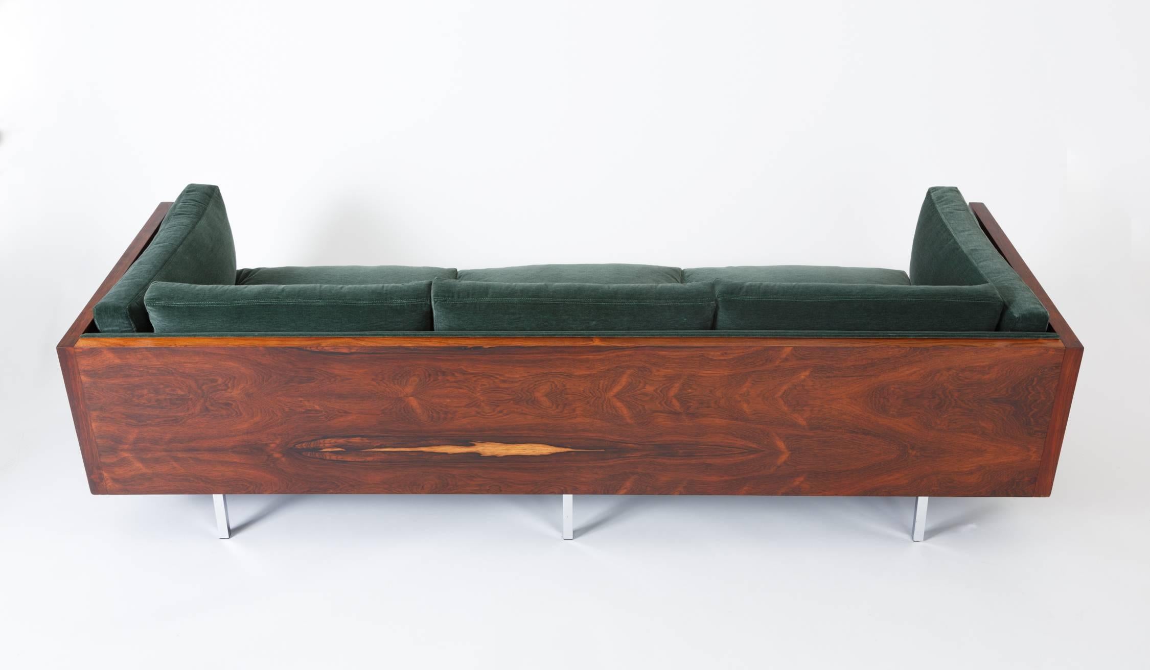 Velvet Milo Baughman Rosewood Case Sofa for Thayer Coggin