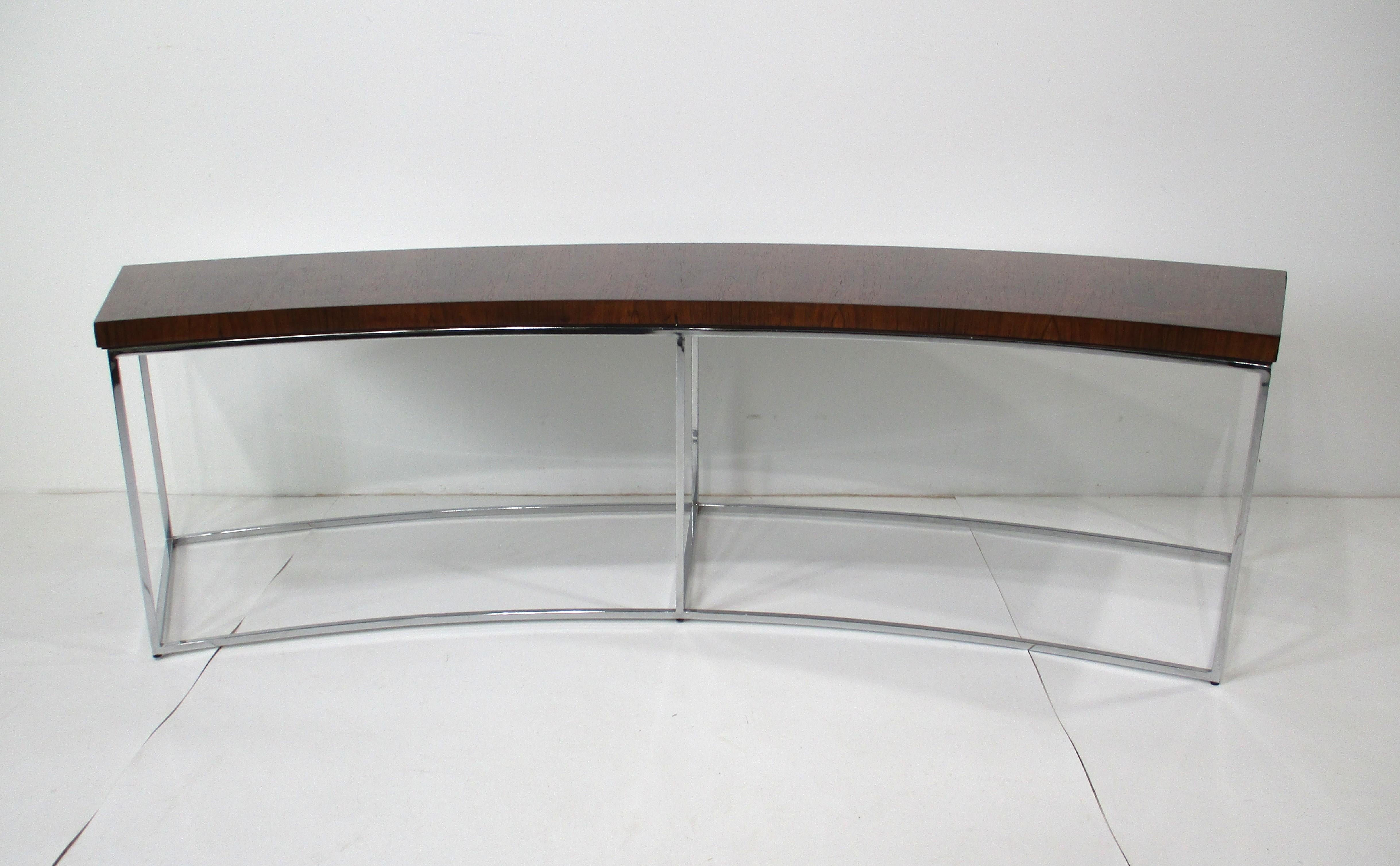Milo Baughman Rosewood / Chrome Curved Sofa Table for Thayer Coggin For Sale 5