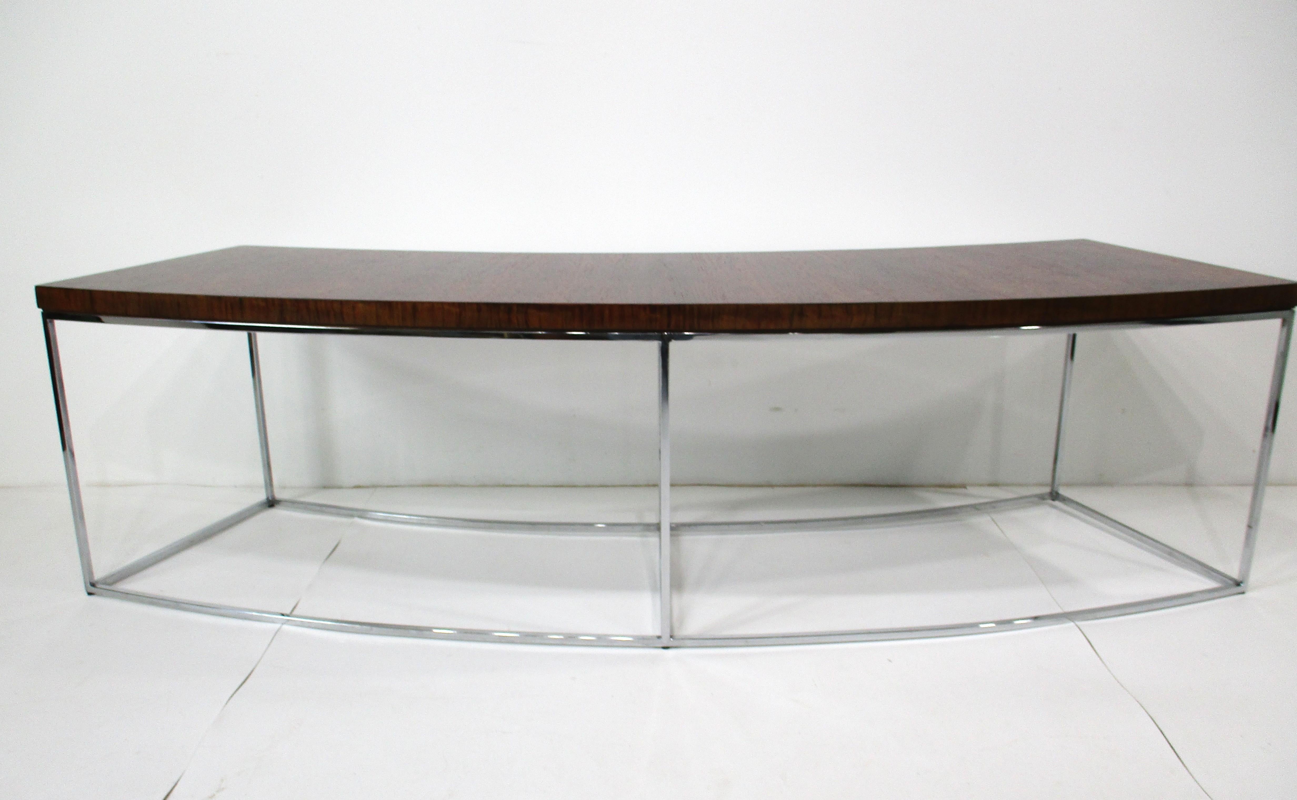 Milo Baughman Rosewood / Chrome Curved Sofa Table for Thayer Coggin For Sale 6