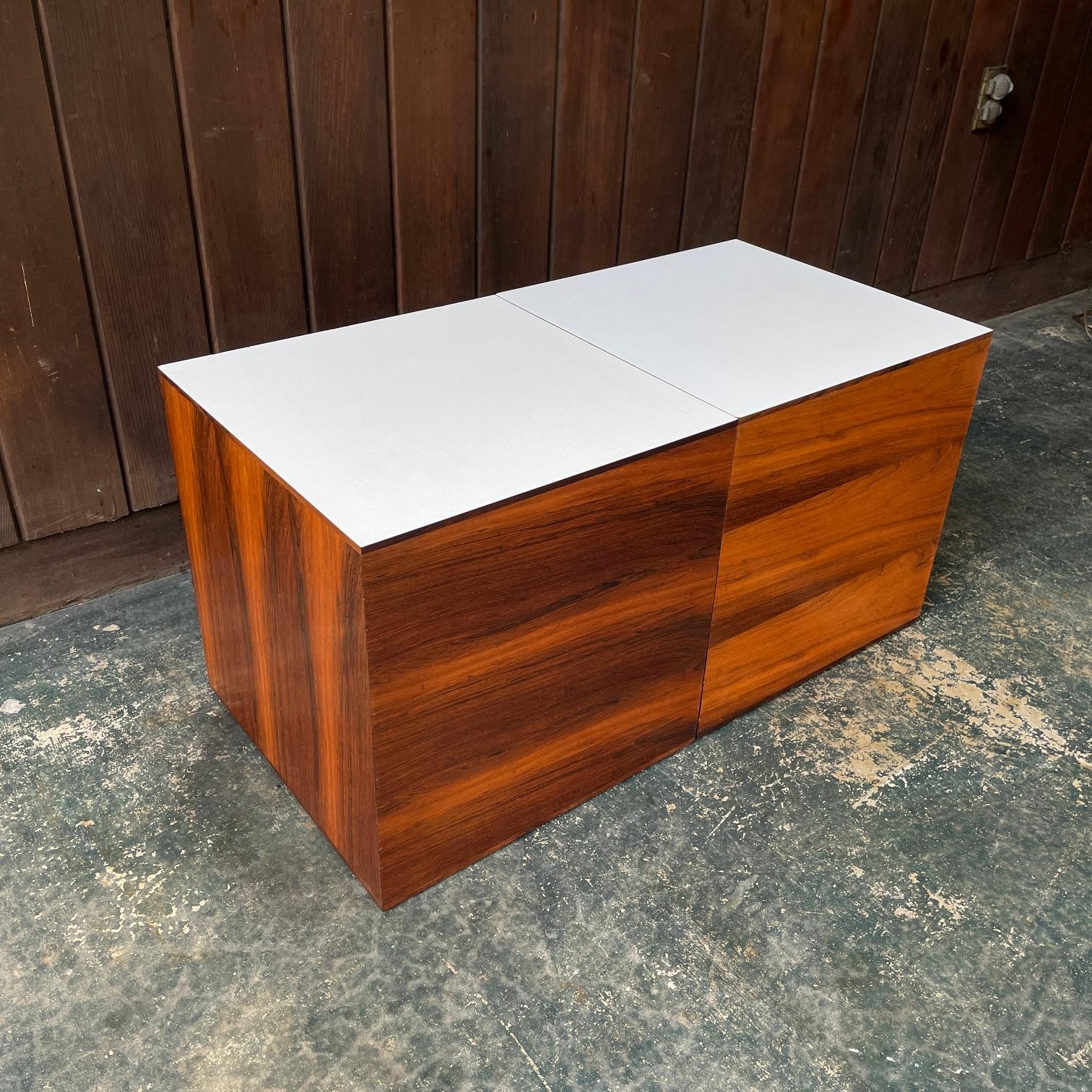 Mid-Century Modern Milo Baughman Rosewood Cube Side Tables Pedestals Vintage Mid-Century Geometric