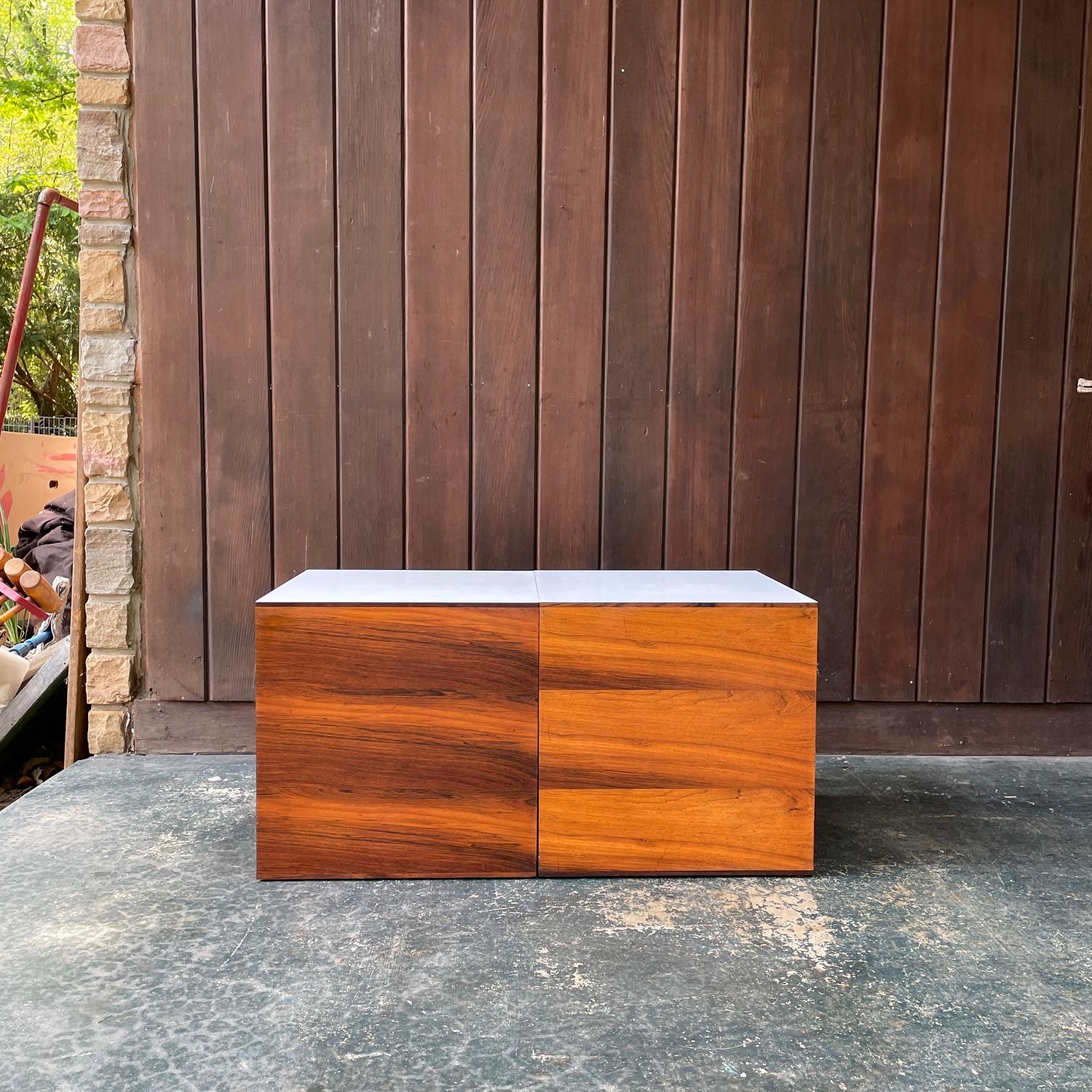 American Milo Baughman Rosewood Cube Side Tables Pedestals Vintage Mid-Century Geometric