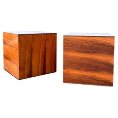 Milo Baughman Rosewood Cube Side Tables Pedestals Vintage Mid-Century Geometric