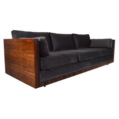 Milo Baughman Rosewood Panel Case Sofa in Gray Velvet