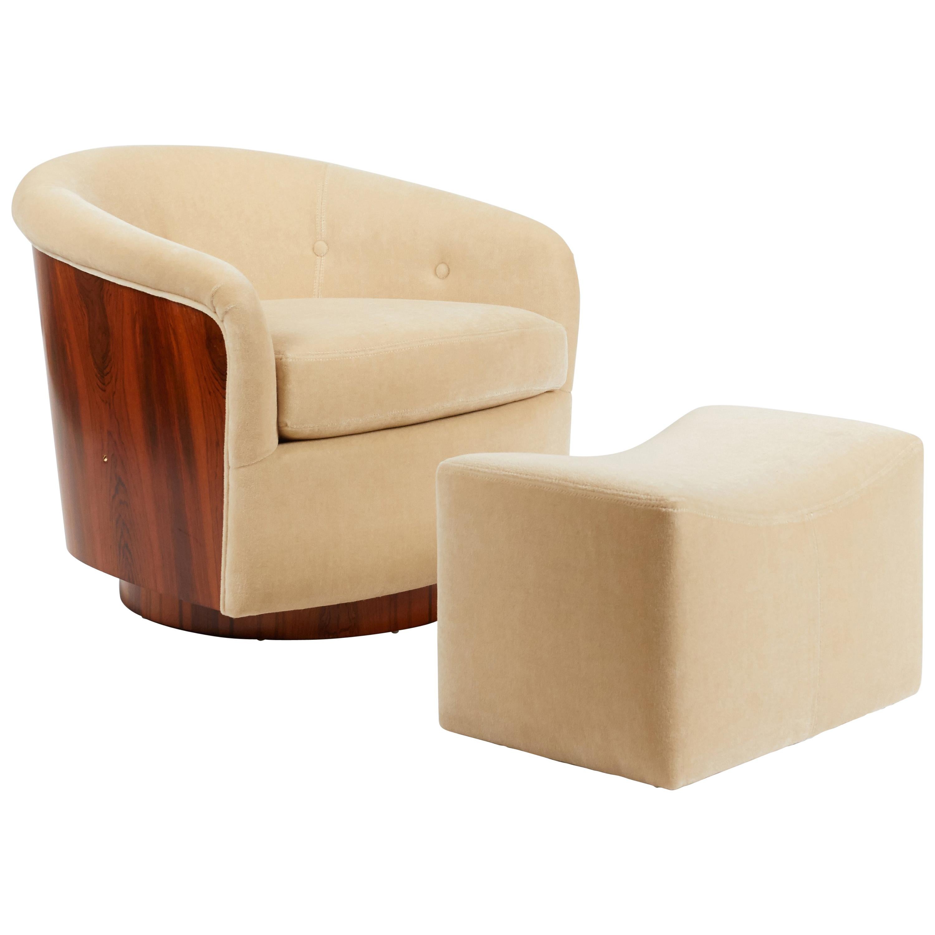 Milo Baughman Rosewood Swivel Chair with Ottoman