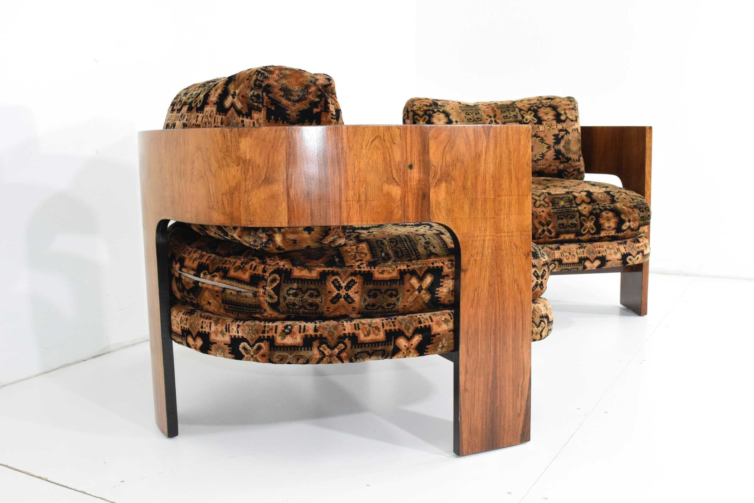 Upholstery Milo Baughman Rosewood T-Frame Chairs, 1969