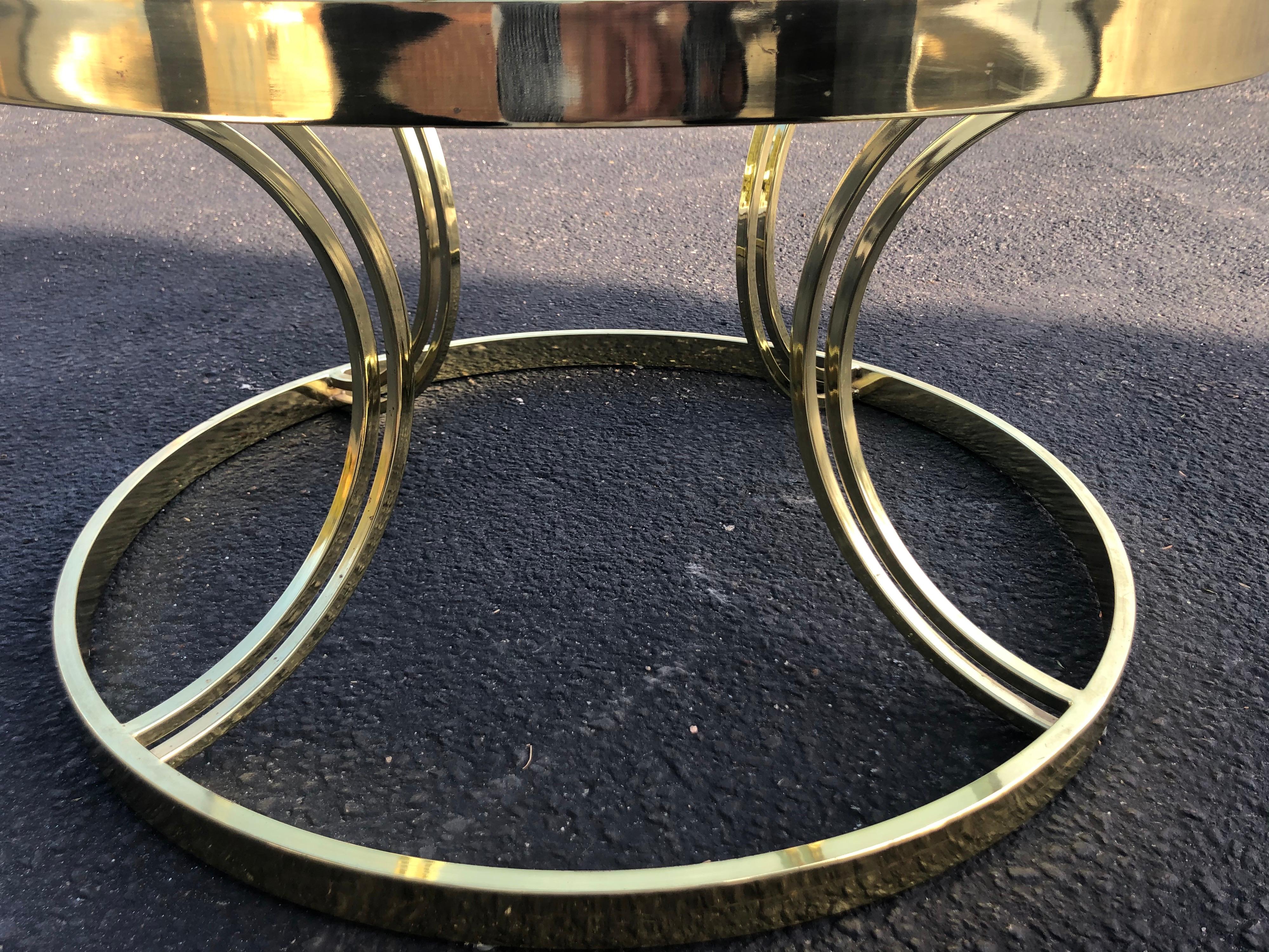 Milo Baughman Round Brass and Glass Coffee or Side Table For Sale 3