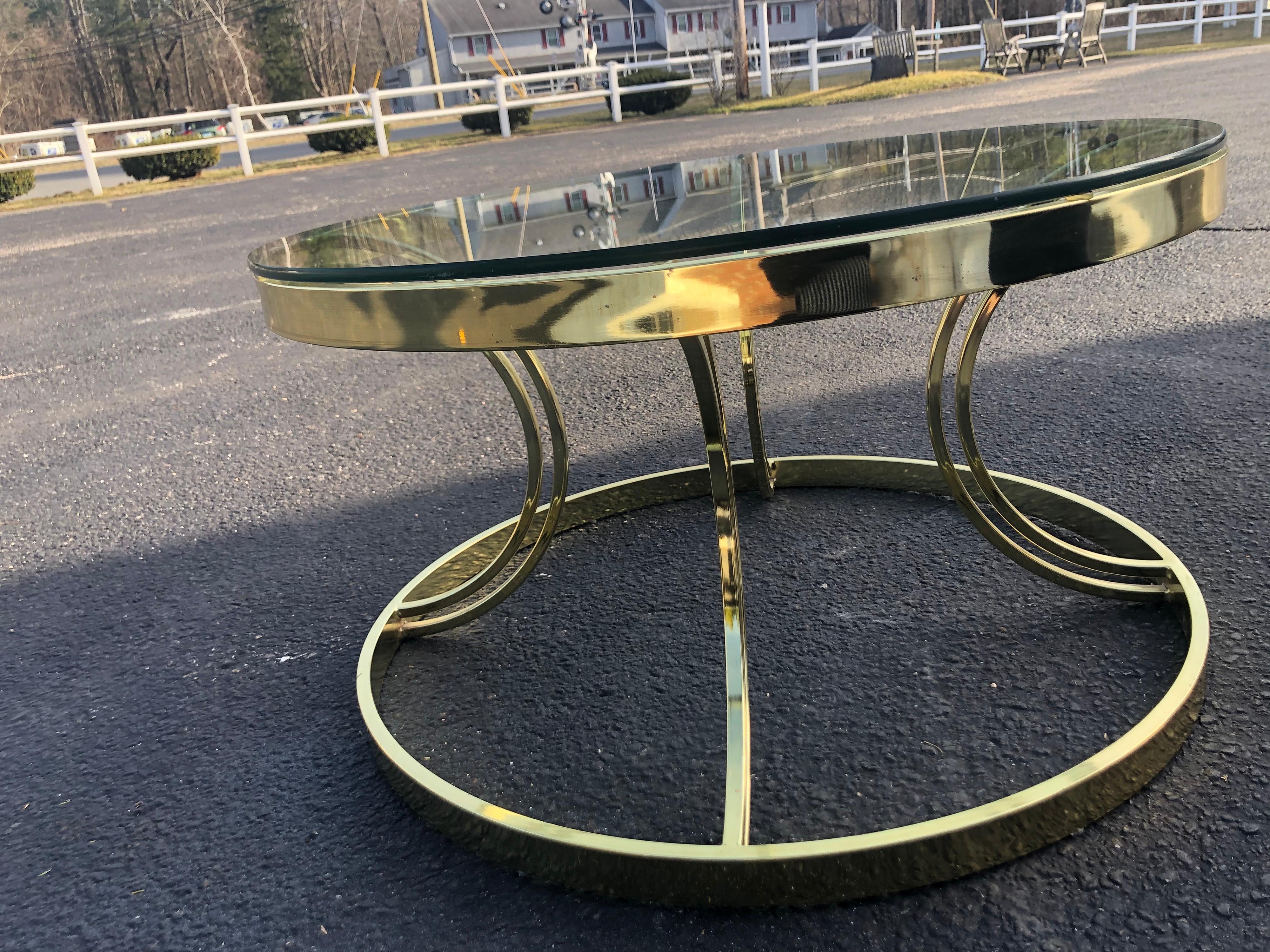 Milo Baughman Round Brass and Glass Coffee or Side Table For Sale 6