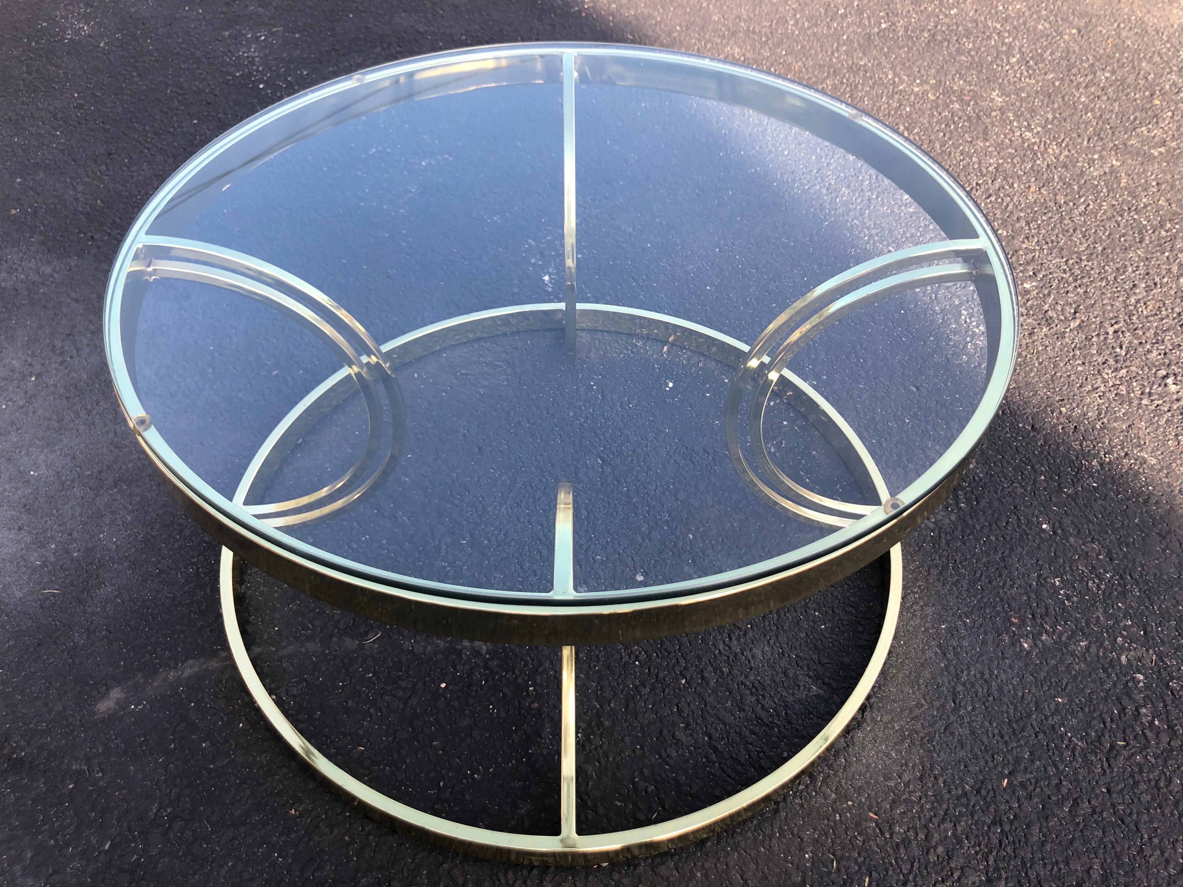 Milo Baughman Round Brass and Glass Coffee or Side Table For Sale 8